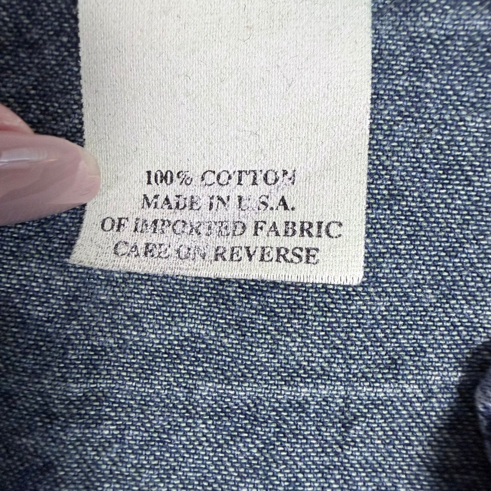Lagenlook Western Vintage Hot Cotton Blue Denim Split Neck Snap Front Shirt M - Picture 4 of 8